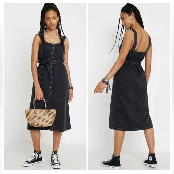 BDG Urban Outfitters Cordelia Black Denim Button Down Midi Dress Size S - Picture 1 of 1